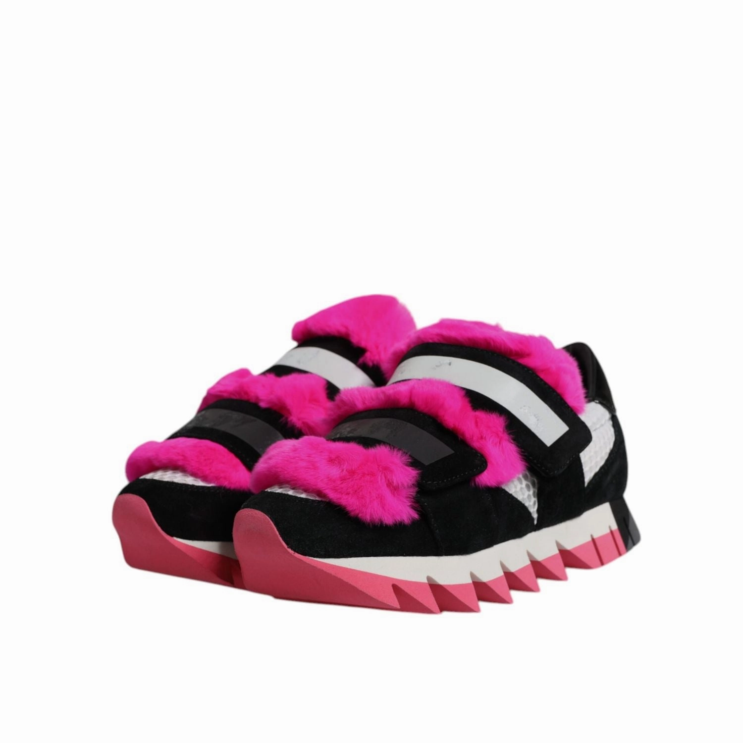 Dolce & Gabbana Black Pink Fur Embellished Sneakers Shoes John Fluevog Sneakers