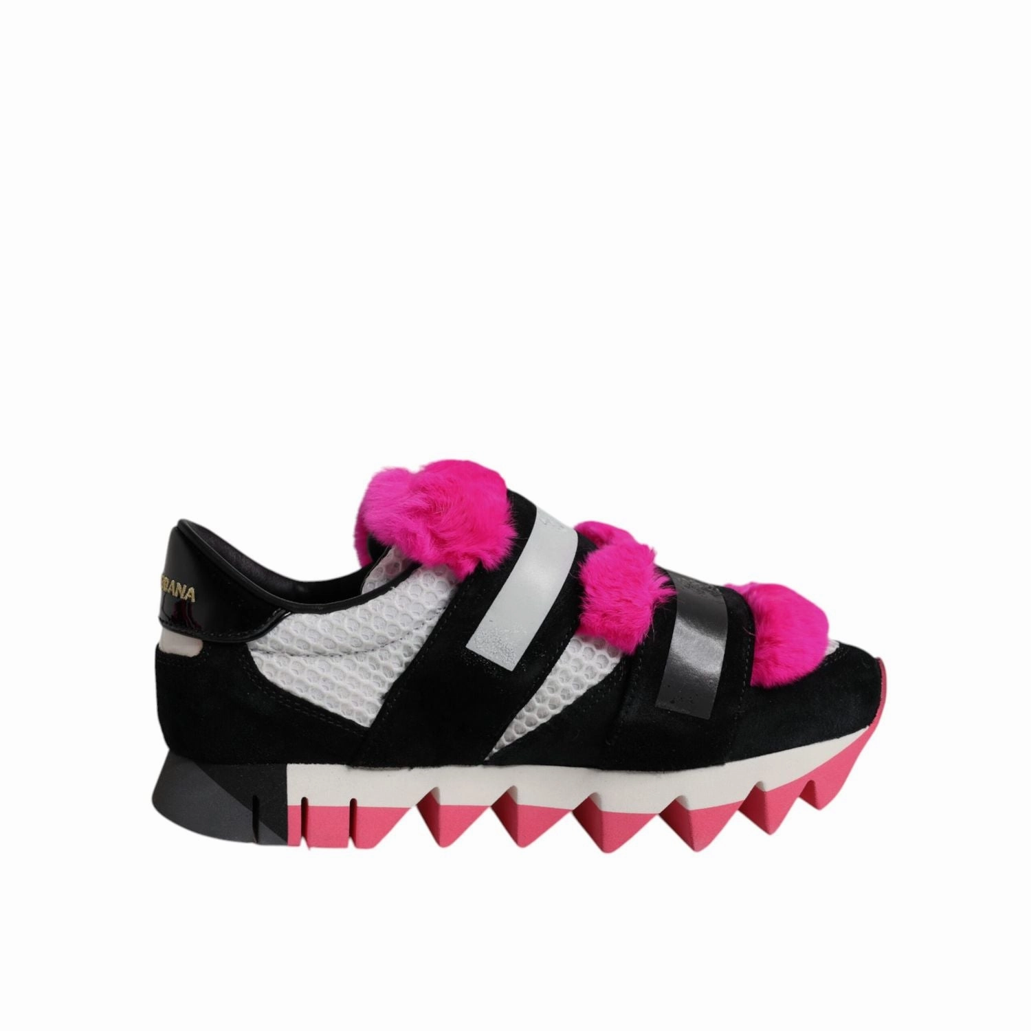 Pronation Sneakers Dolce & Gabbana Black Pink Fur Embellished Sneakers Shoes