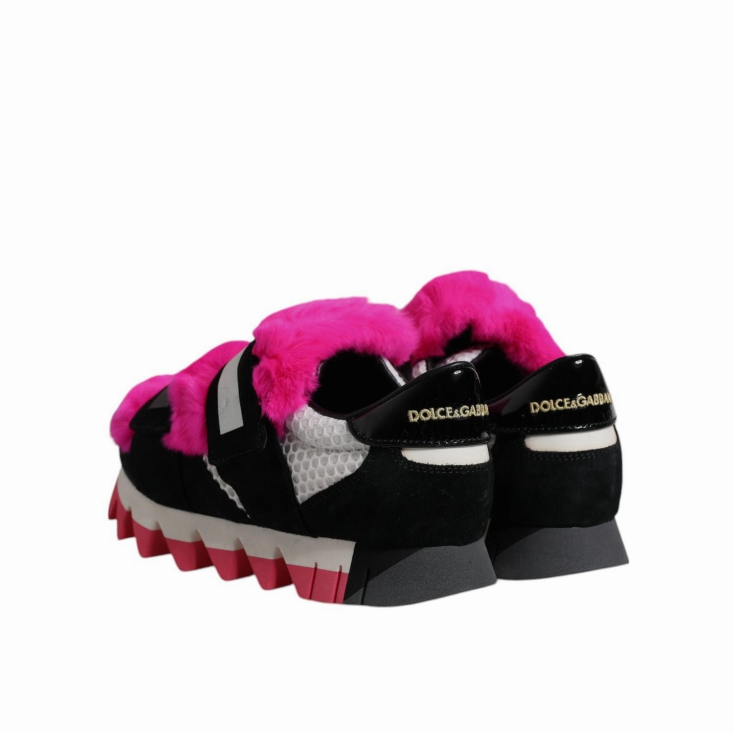 Dolce & Gabbana Black Pink Fur Embellished Sneakers Shoes Man Sneakers