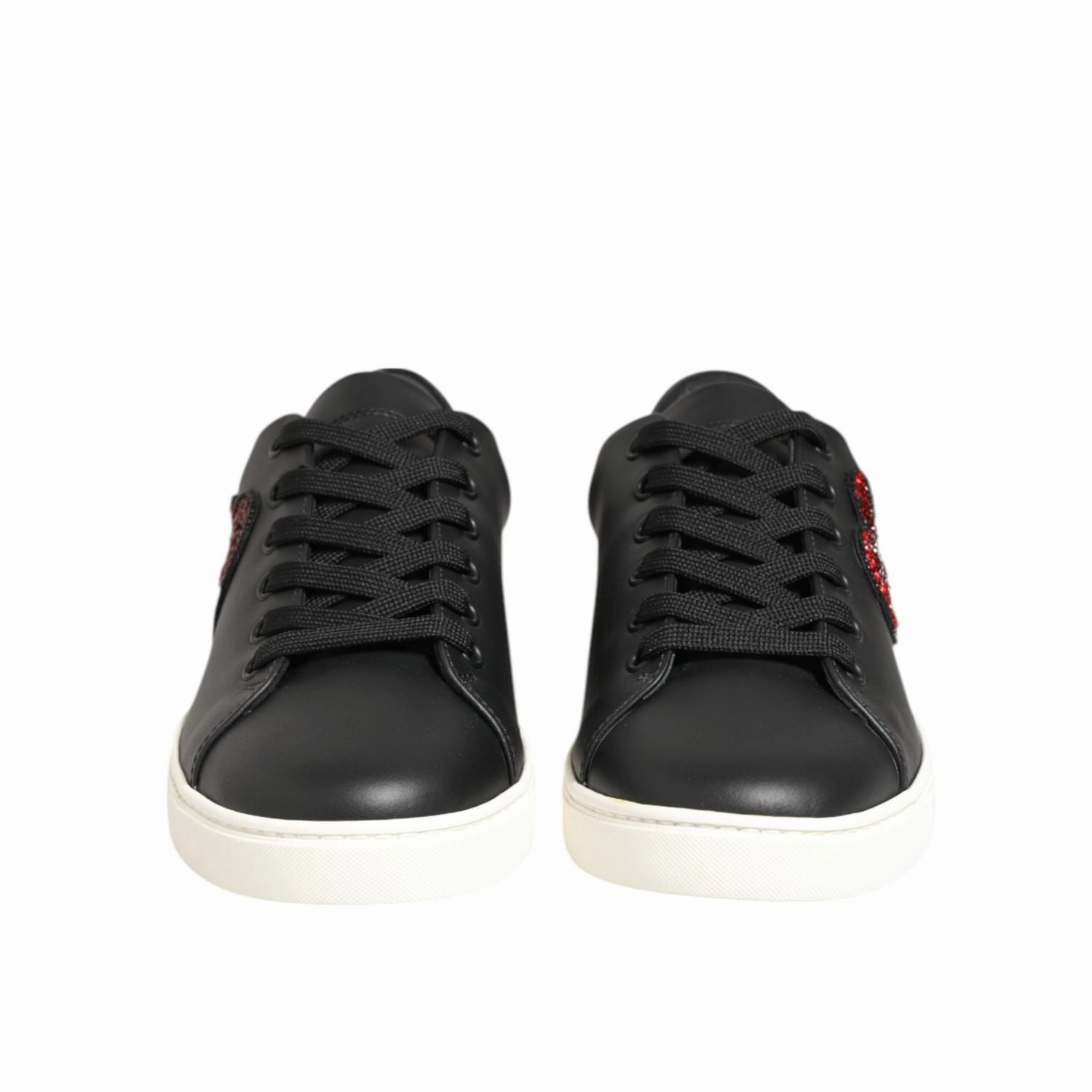 Dolce & Gabbana Black White Leather Crystal Heart Sneakers Shoes Cute Comfortable Sneakers
