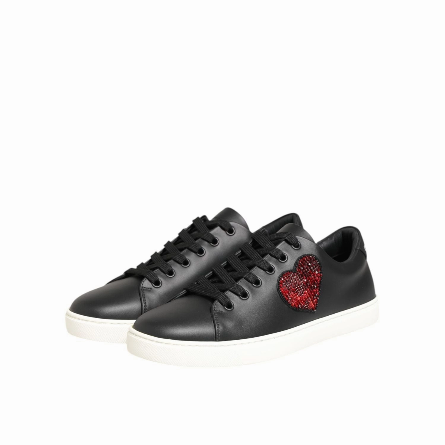 Dolce & Gabbana Black White Leather Crystal Heart Sneakers Shoes Shoe Charms For Sneakers