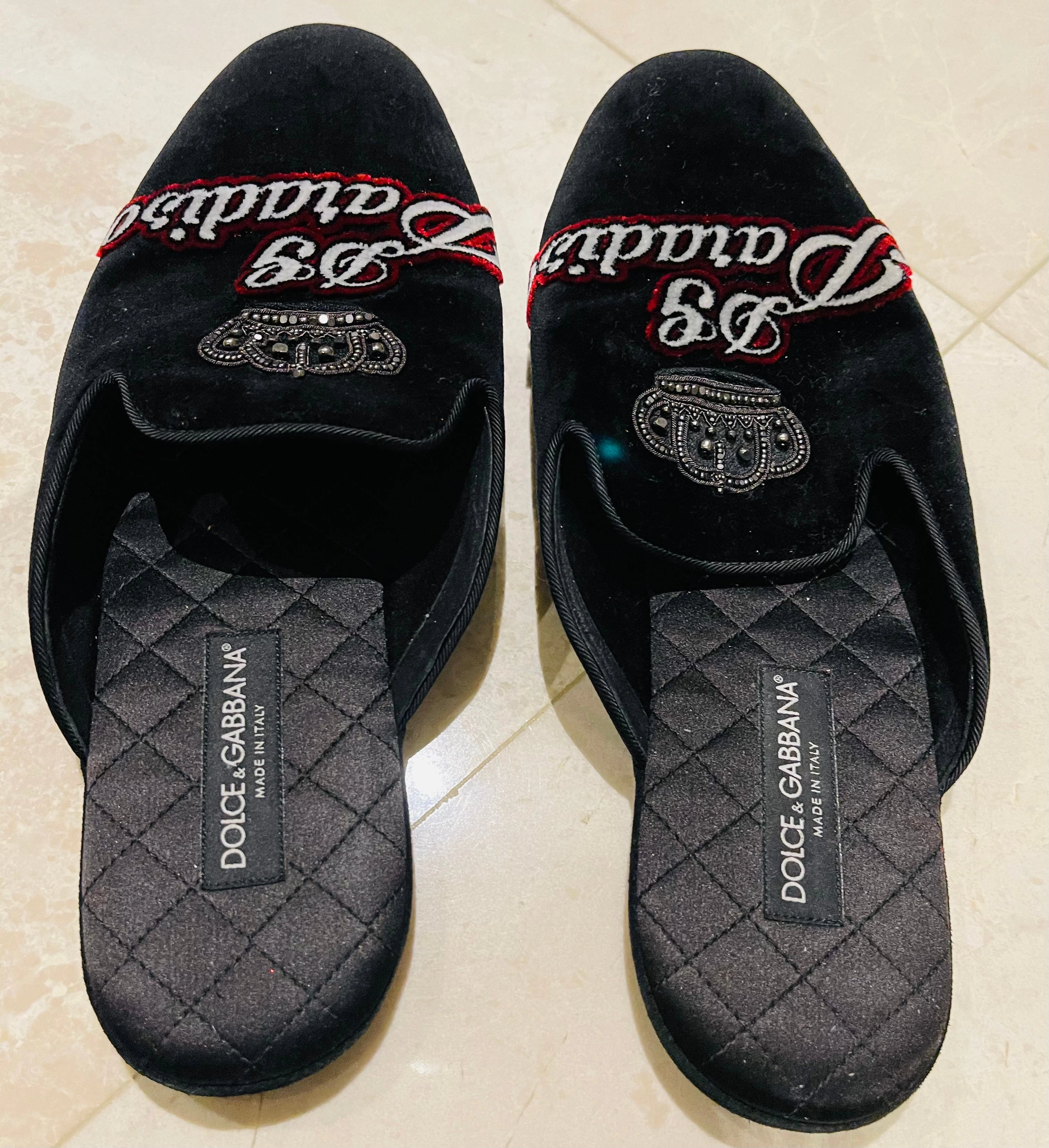Pjs With Slippers Dolce & Gabbana DG Paradise Velvet Slip on Sz 12