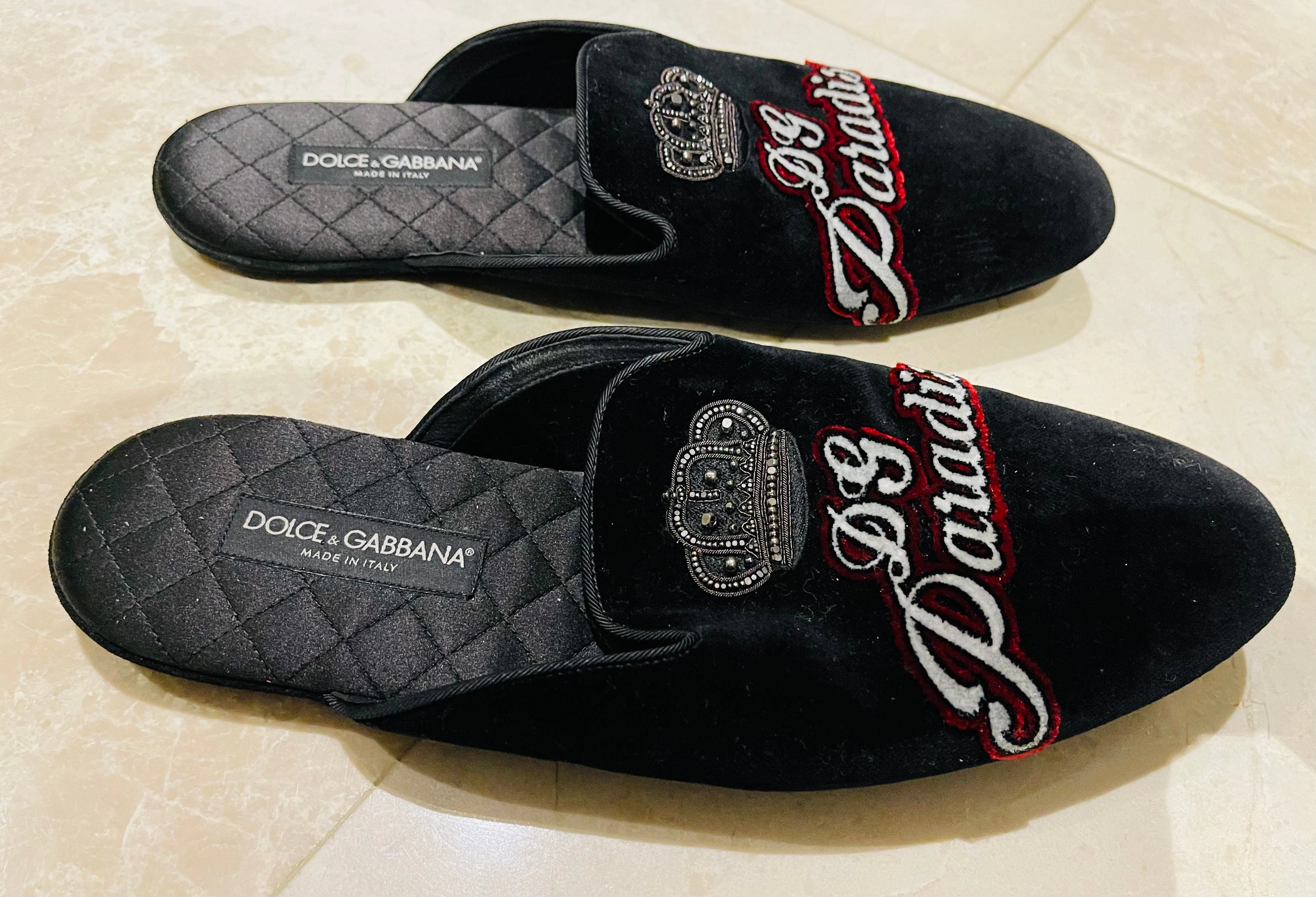 Dolce & Gabbana DG Paradise Velvet Slip on Sz 12 Shark Slippers Crochet Pattern