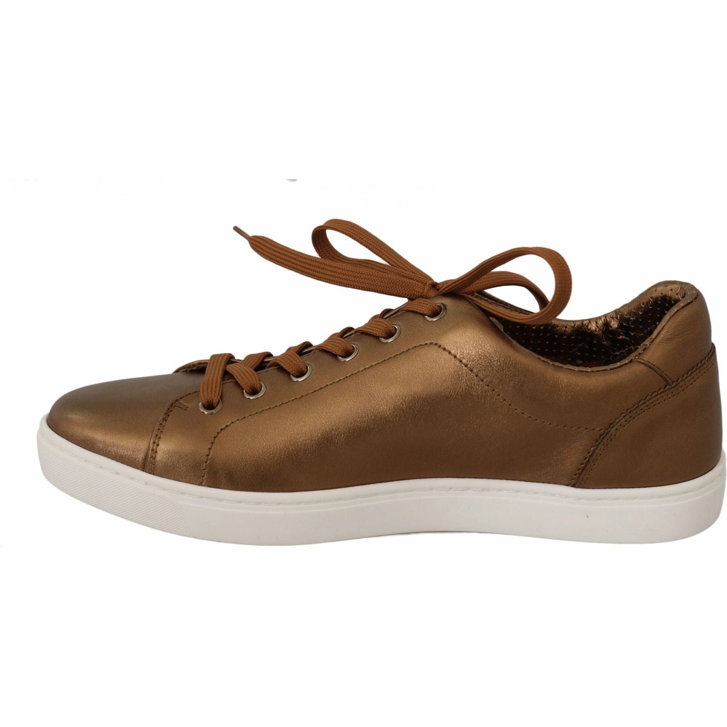 Dolce & Gabbana Gold Leather Mens Casual Sneakers Casual Shoes For Wide Flat Feet