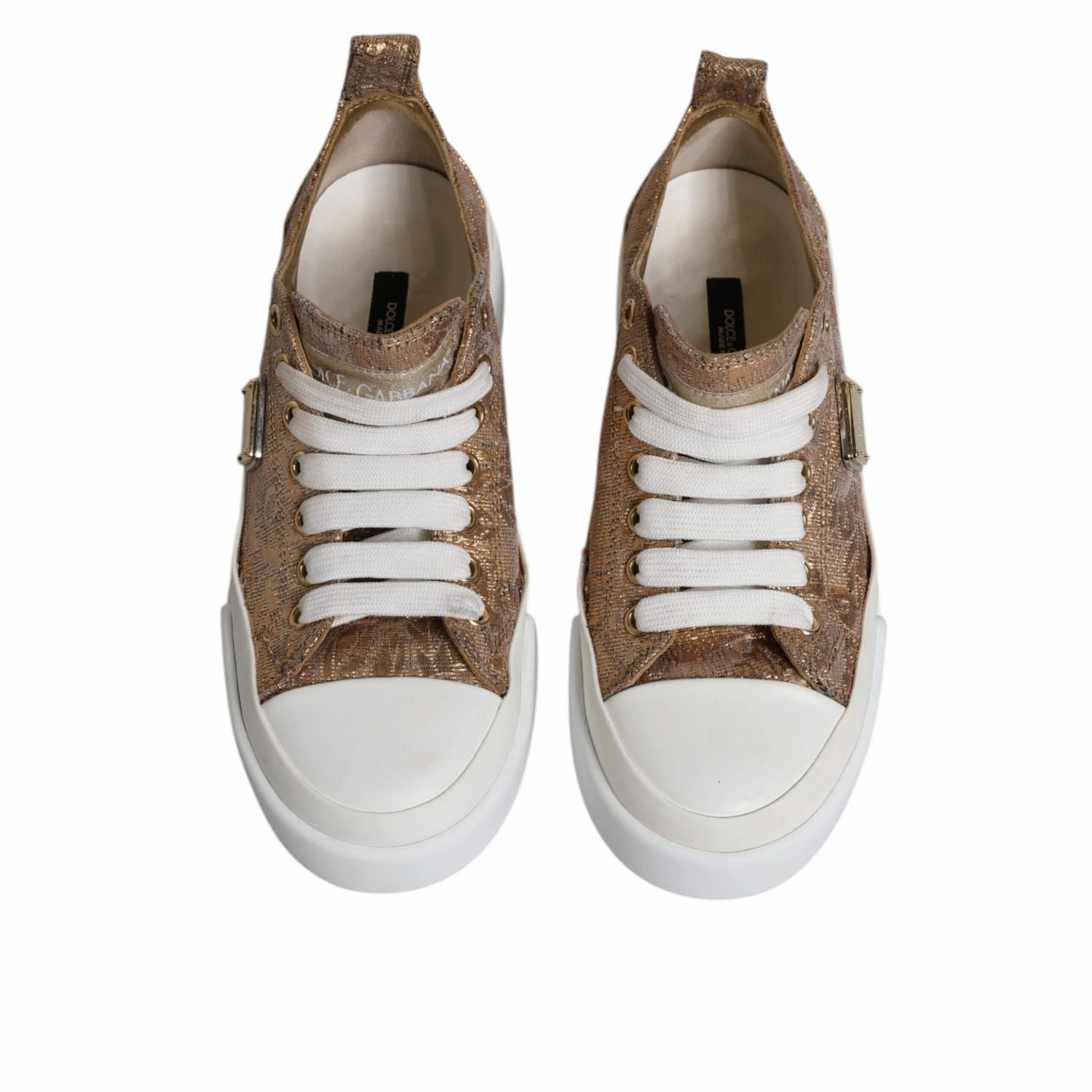 Dolce & Gabbana Gold White Logo Low Top Sneakers Shoes Jimmy Choo Shoes Sneakers