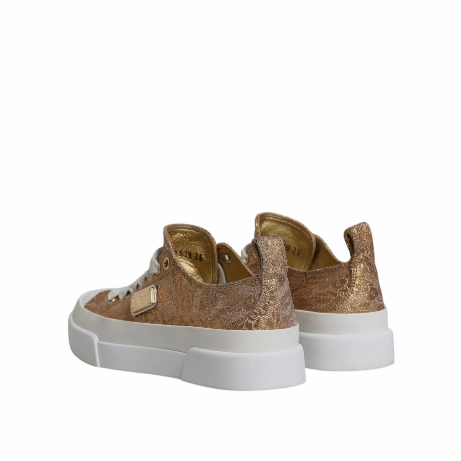 Dolce & Gabbana Gold White Logo Low Top Sneakers Shoes Tan Sneakers