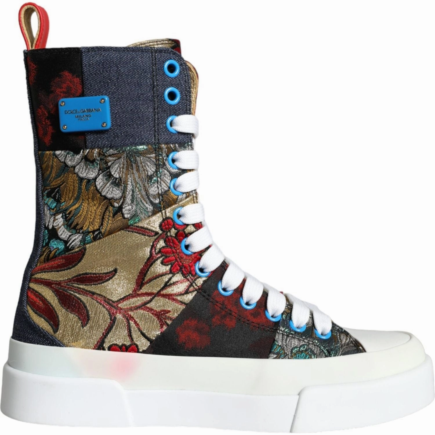 Dolce & Gabbana Multicolor Patchwork Logo High Top Sneakers Shoes Classic Leather Sneakers