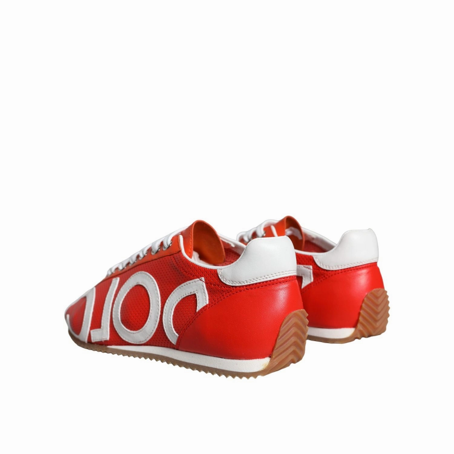 Dolce & Gabbana Red White Leather Logo Casual Sneakers Shoes Brand Sneakers