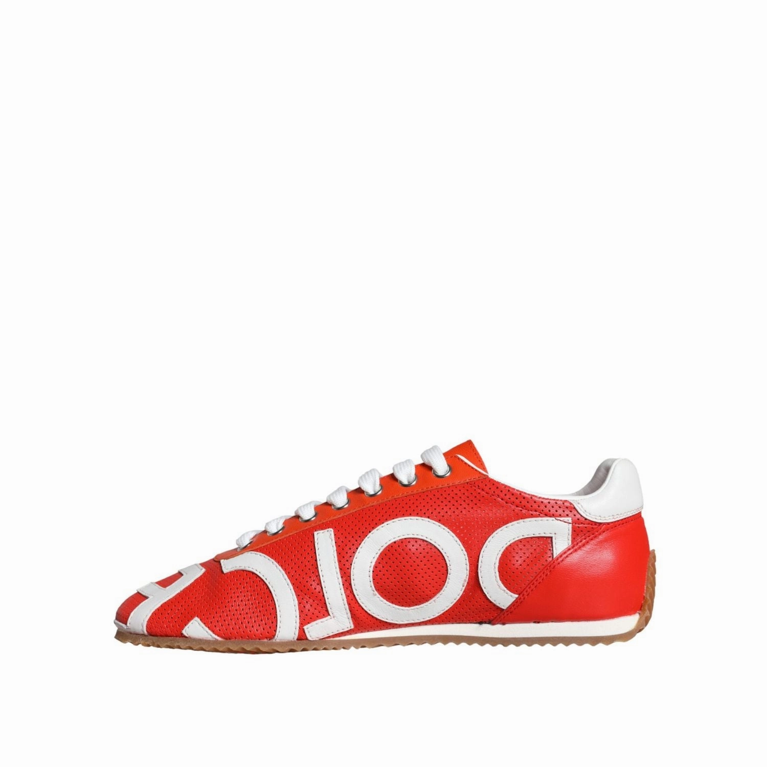 Dolce & Gabbana Red White Leather Logo Casual Sneakers Shoes Sneakers Heel