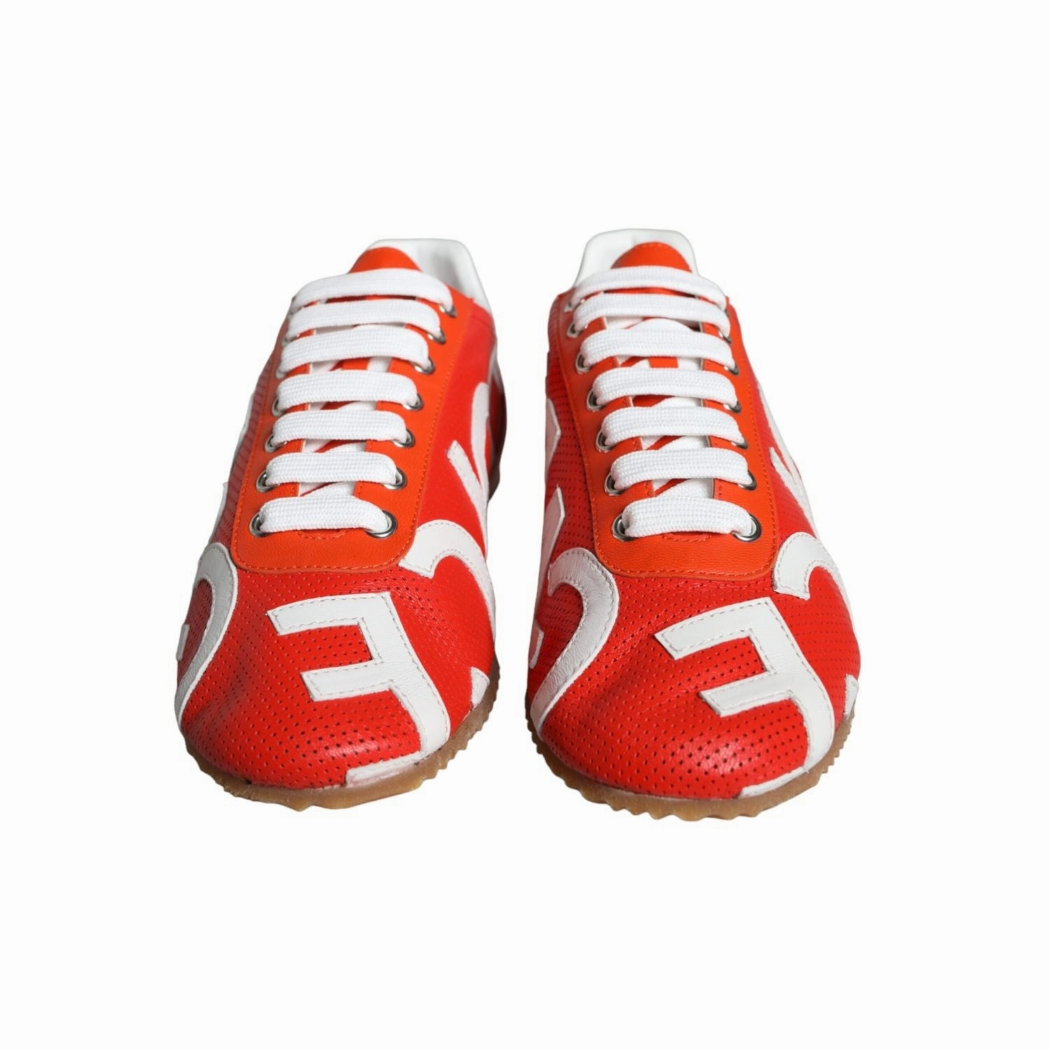 Dolce & Gabbana Red White Leather Logo Casual Sneakers Shoes Bulky Sneakers