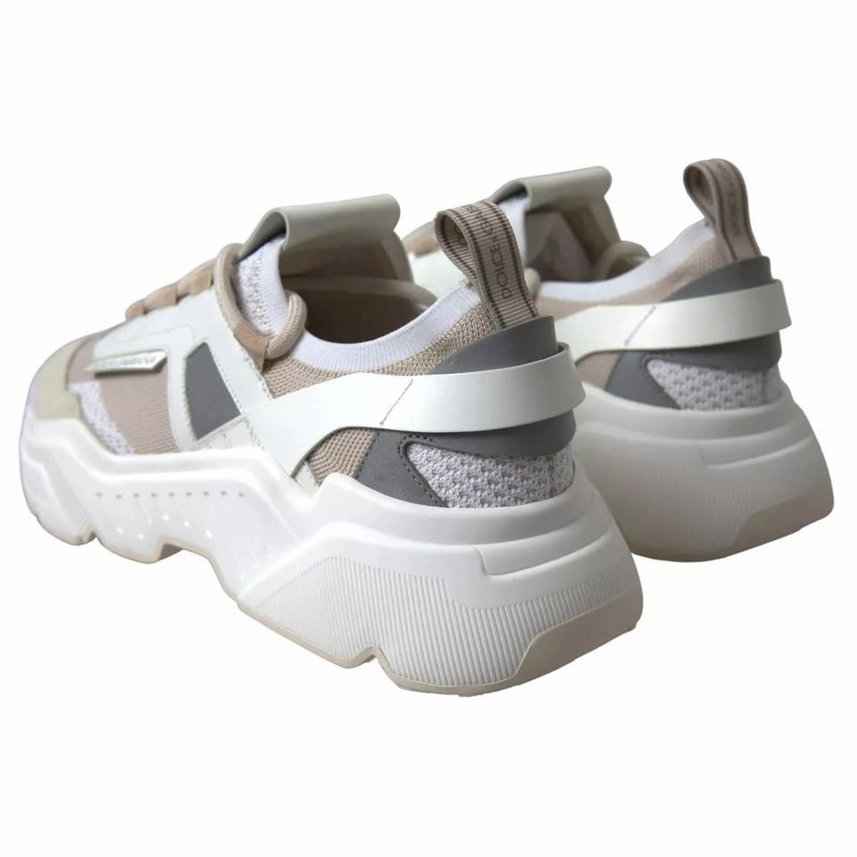 Casual Dress Shoes Dolce & Gabbana White Beige Leather Sport DAYMASTER Shoes Sneakers