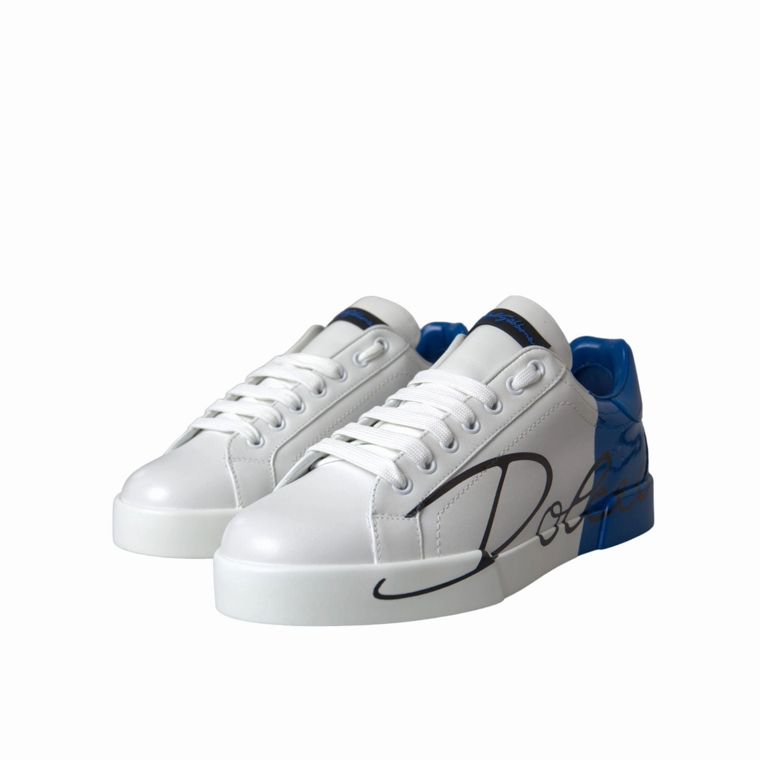 Dolce & Gabbana White Blue Leather Logo Low Top Sneakers Shoes Campus Casual Shoes