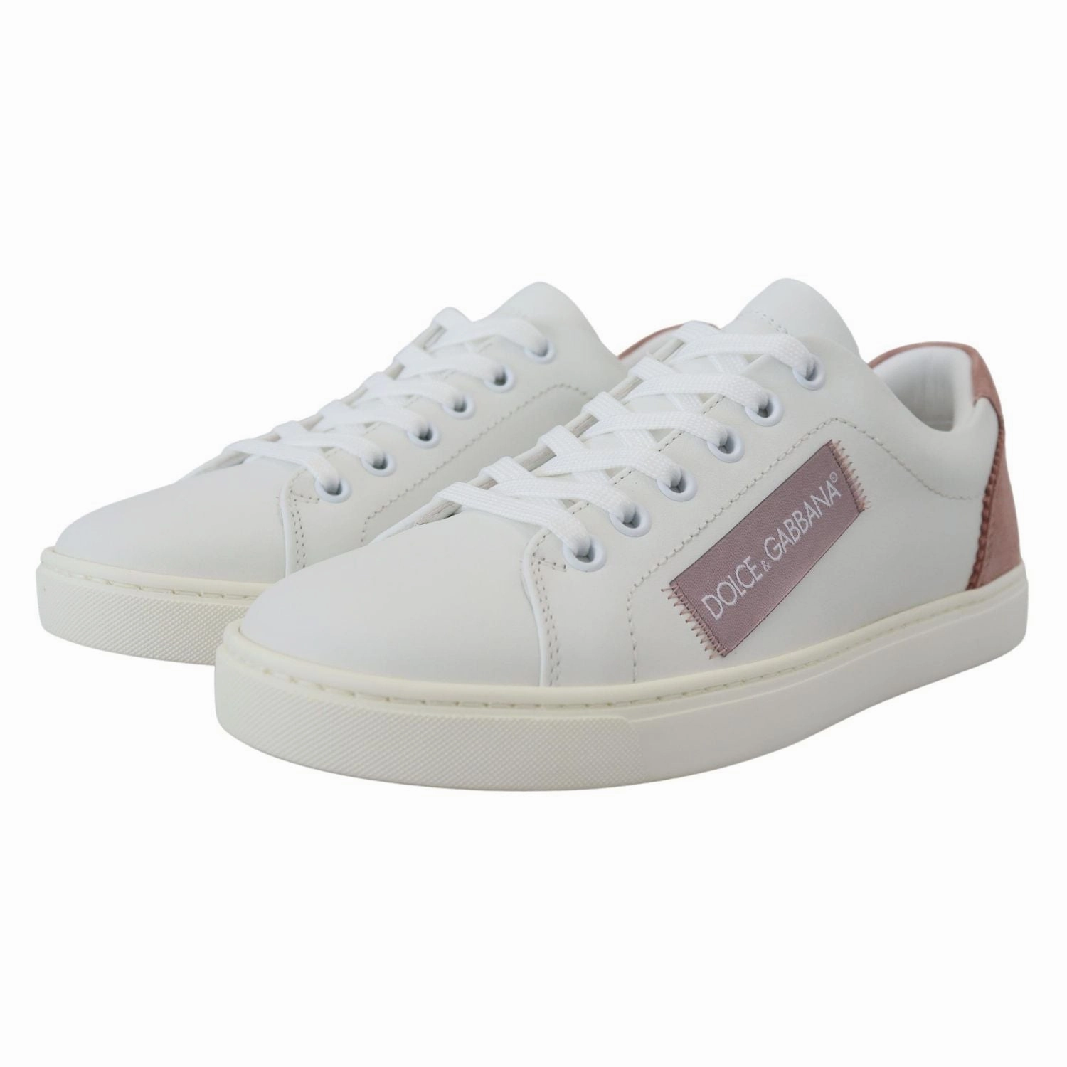 Dolce & Gabbana White Pink Leather Low Top Sneakers Shoes Green Sneakers Shoes