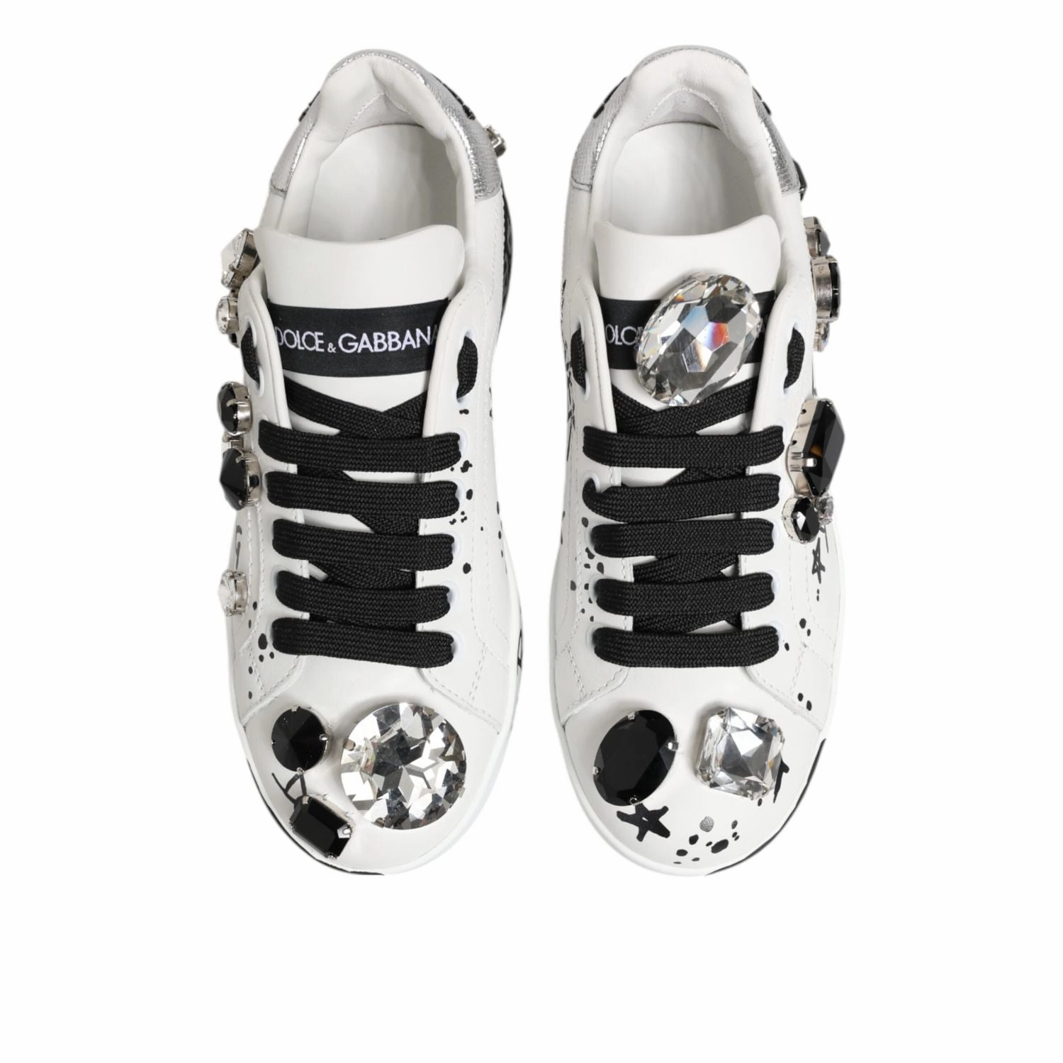 Dolce & Gabbana White Portofino Crystal Sneakers  Shoes Silver Slip On Sneakers