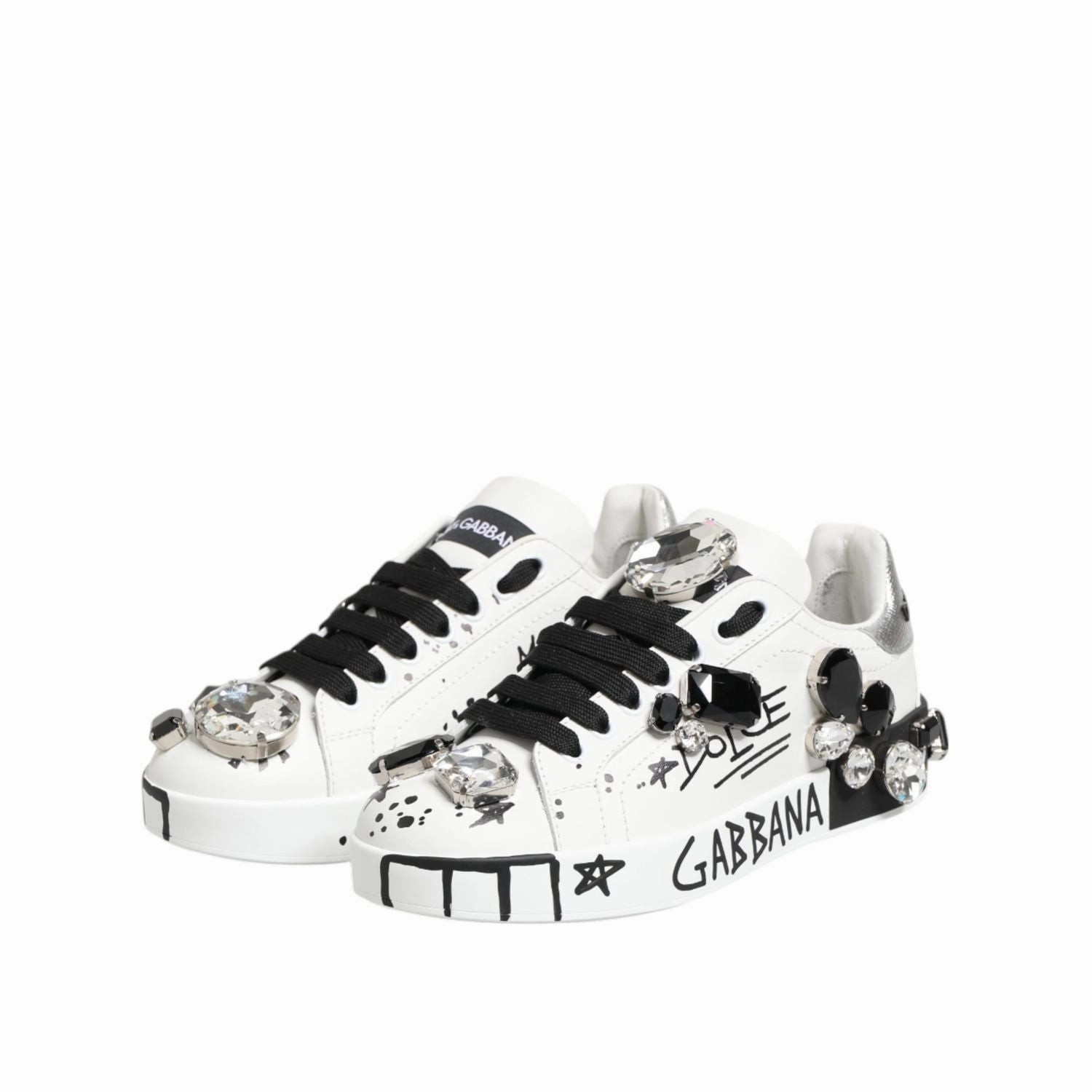 Dolce & Gabbana White Portofino Crystal Sneakers  Shoes Silver Sneakers Online