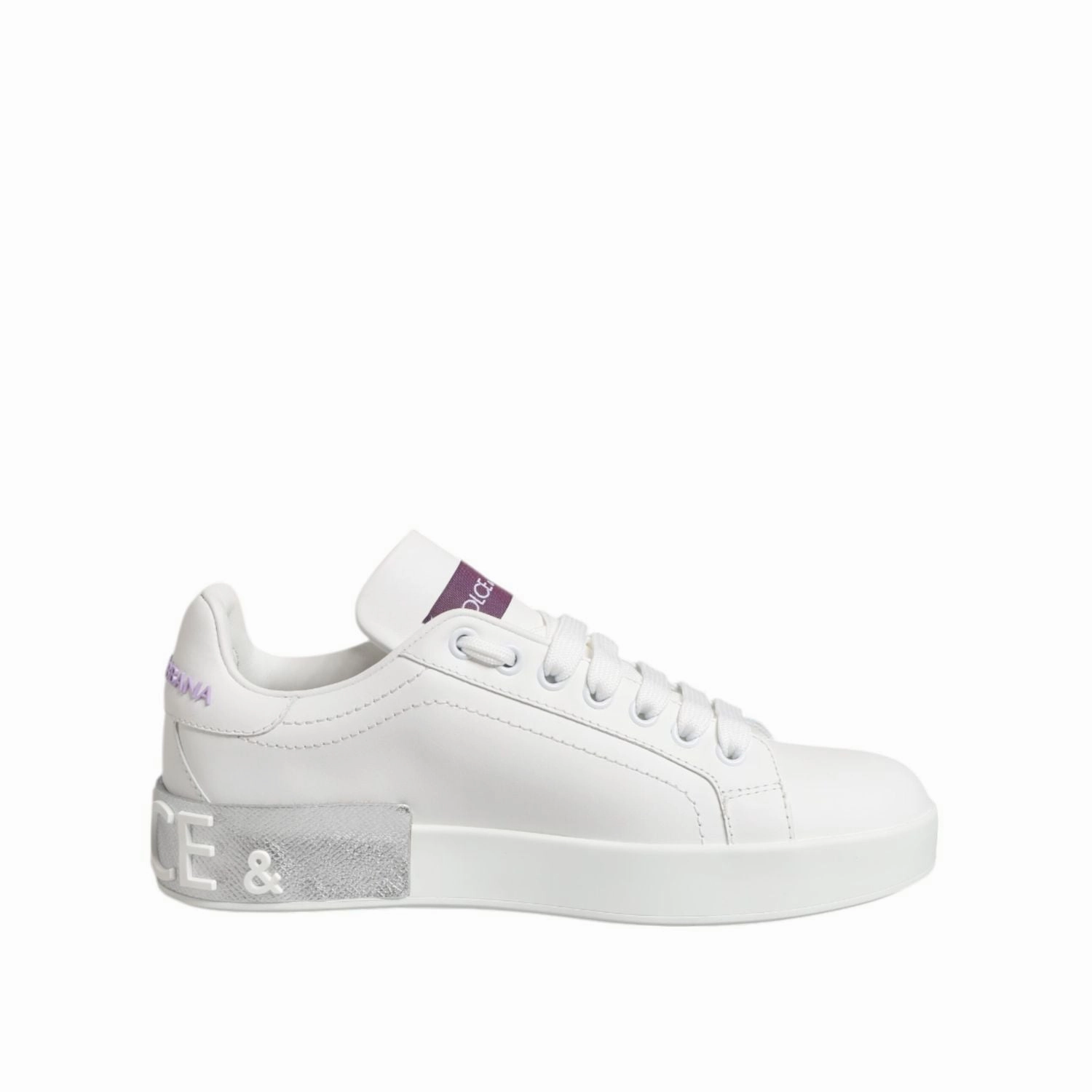 Dolce & Gabbana White Purple Leather Low Top Sneakers Shoes D&g Sneakers
