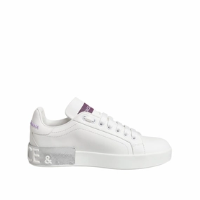 Dolce & Gabbana White Purple Leather Low Top Sneakers Shoes Wide Feet Sneakers