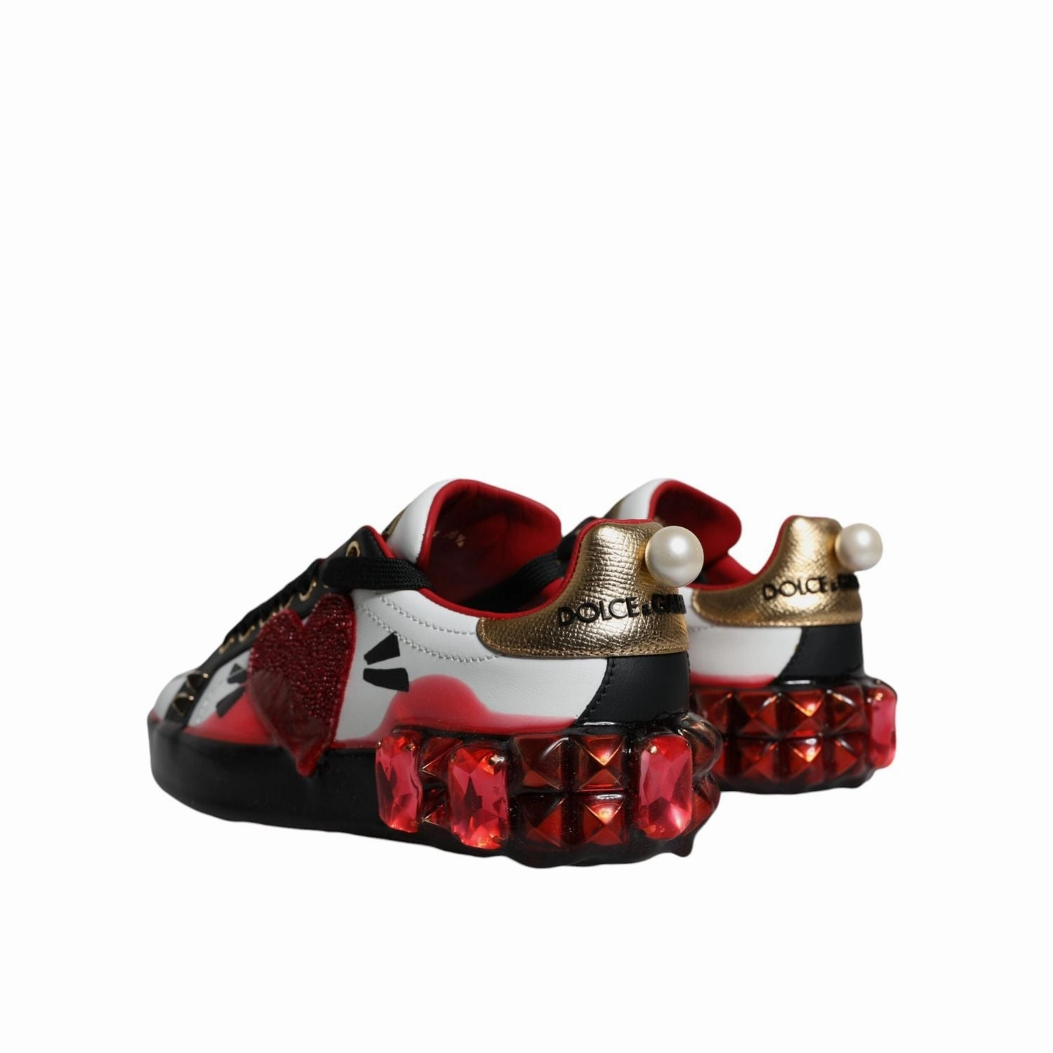Macy's Sneakers Dolce & Gabbana White Red Crystals Leather Portofino Sneakers Shoes