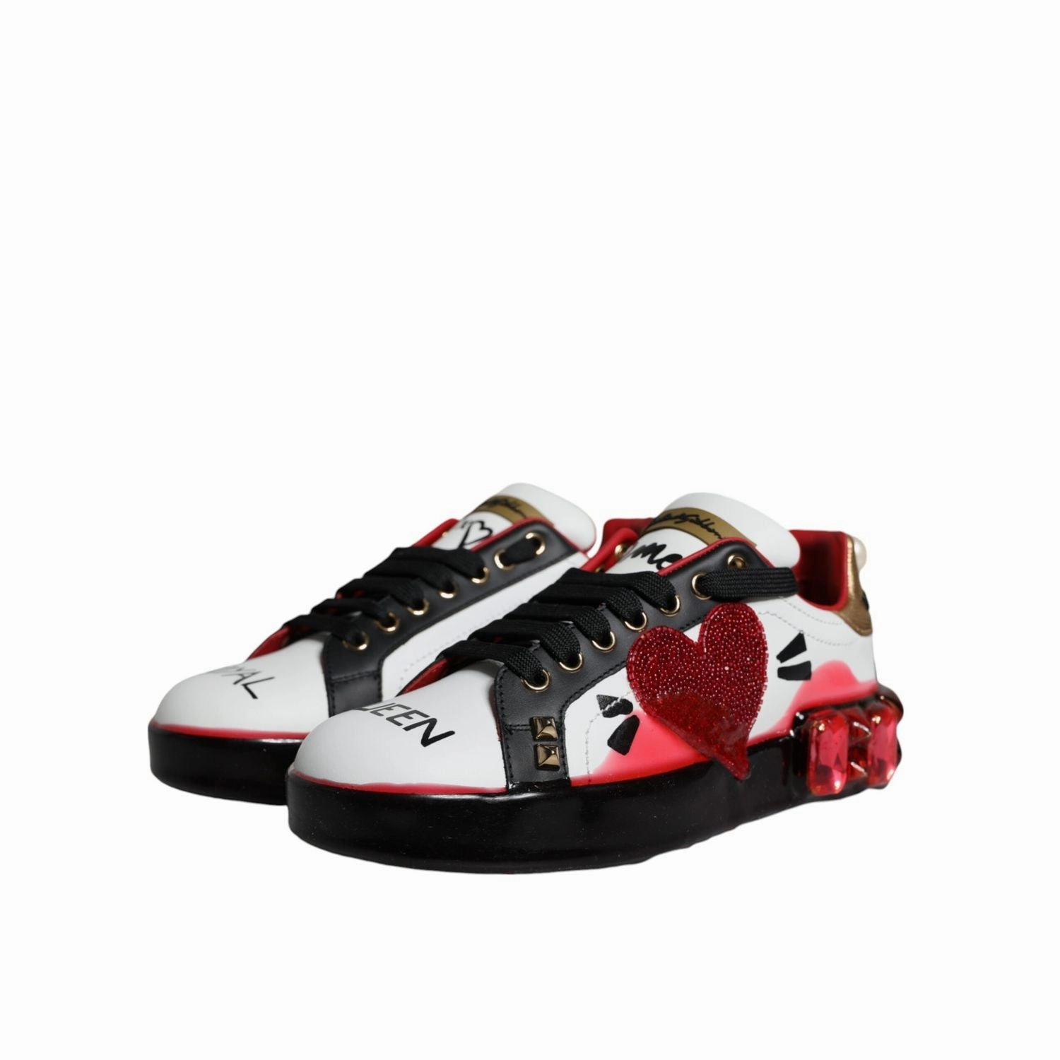 Tornado Sneakers Dolce & Gabbana White Red Crystals Leather Portofino Sneakers Shoes