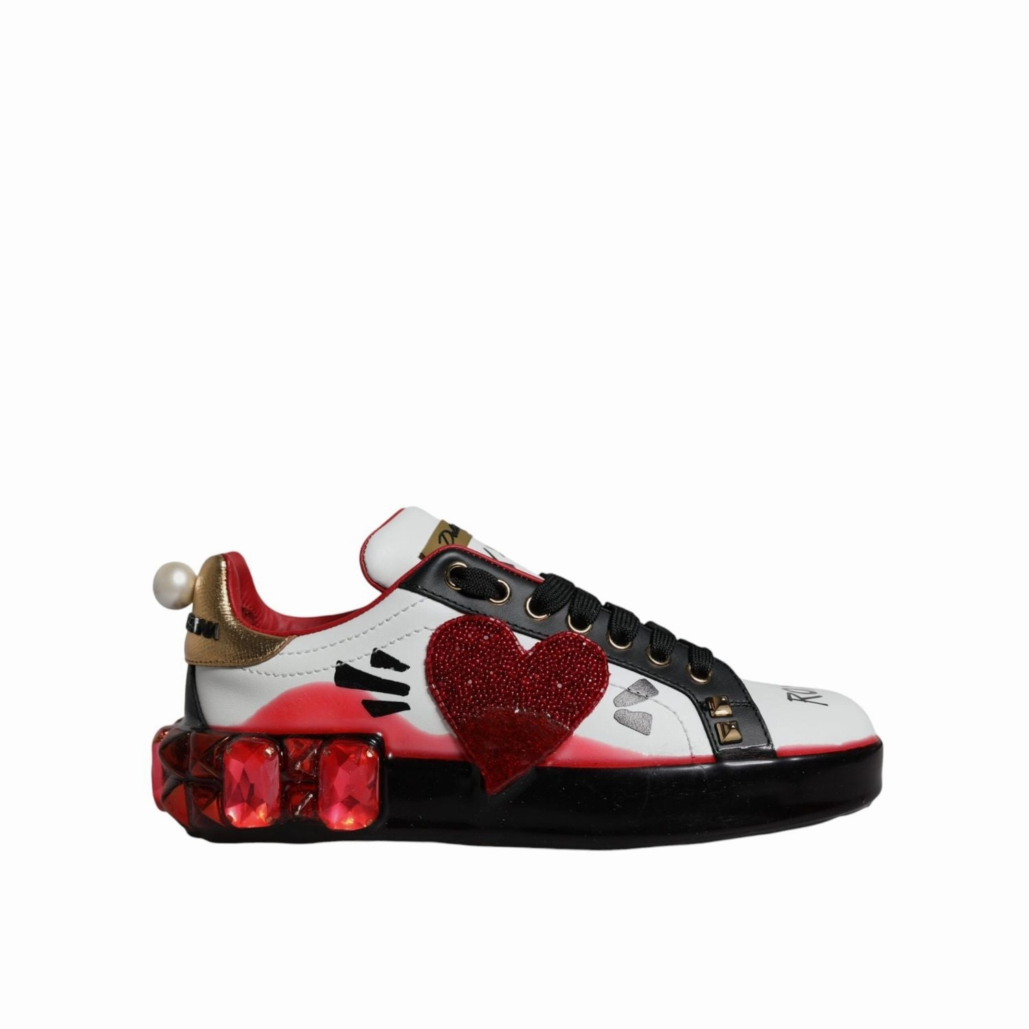Dolce & Gabbana White Red Crystals Leather Portofino Sneakers Shoes Radii Sneakers