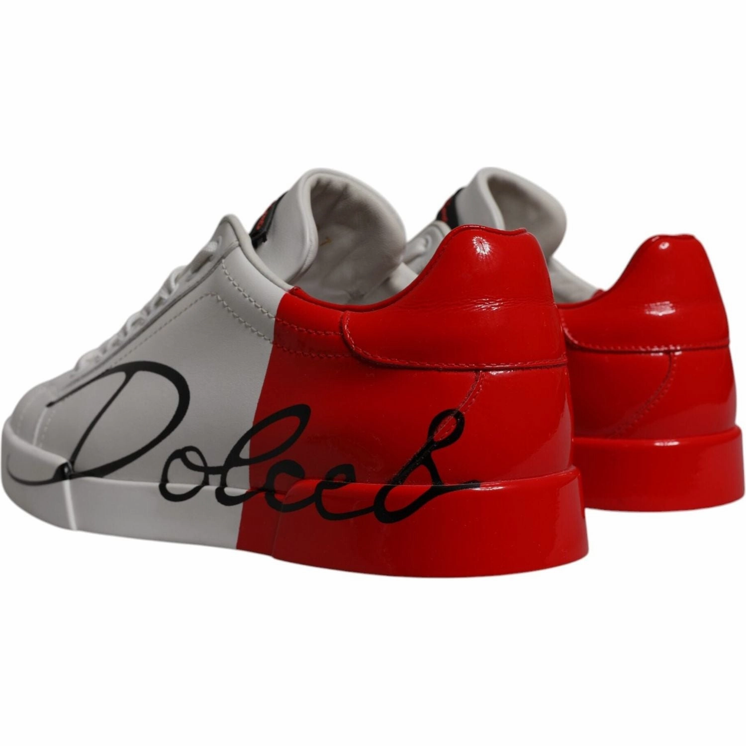 Dolce & Gabbana White Red Leather Logo Low Top Sneakers Shoes White Casual Shoes Leather