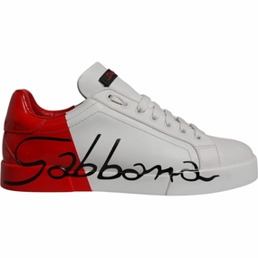 Summer Dress Casual Shoes Dolce & Gabbana White Red Leather Logo Low Top Sneakers Shoes