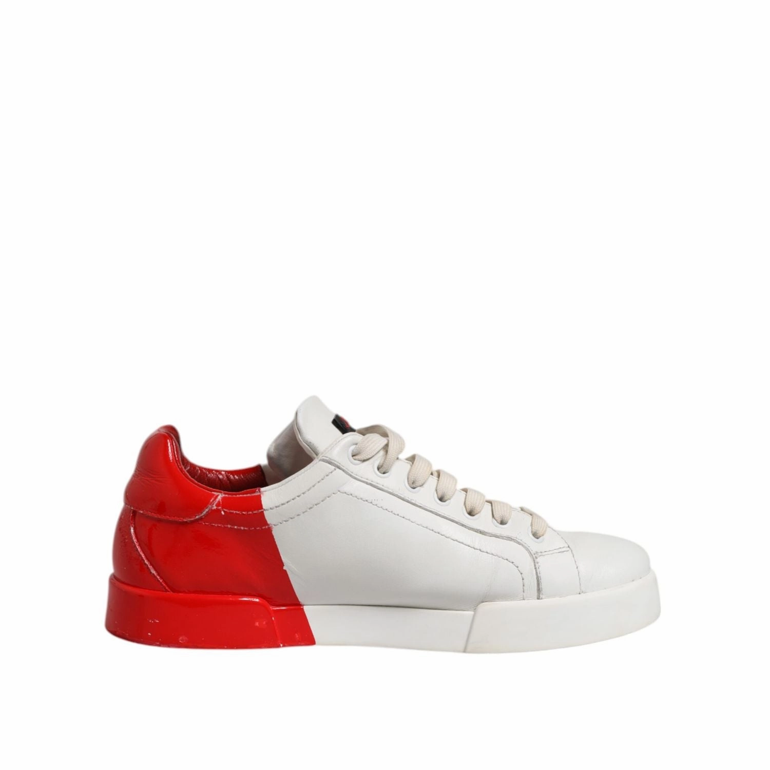 Dolce & Gabbana White Red Leather Logo Low Top Sneakers Shoes Shoes Work Casual