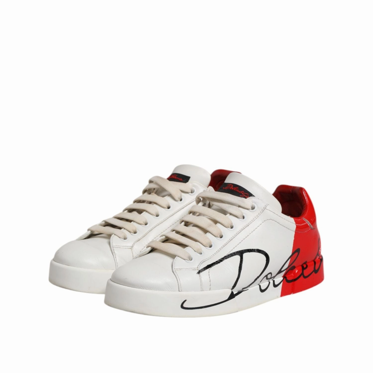 Dolce & Gabbana White Red Leather Logo Low Top Sneakers Shoes Boss Casual Shoes