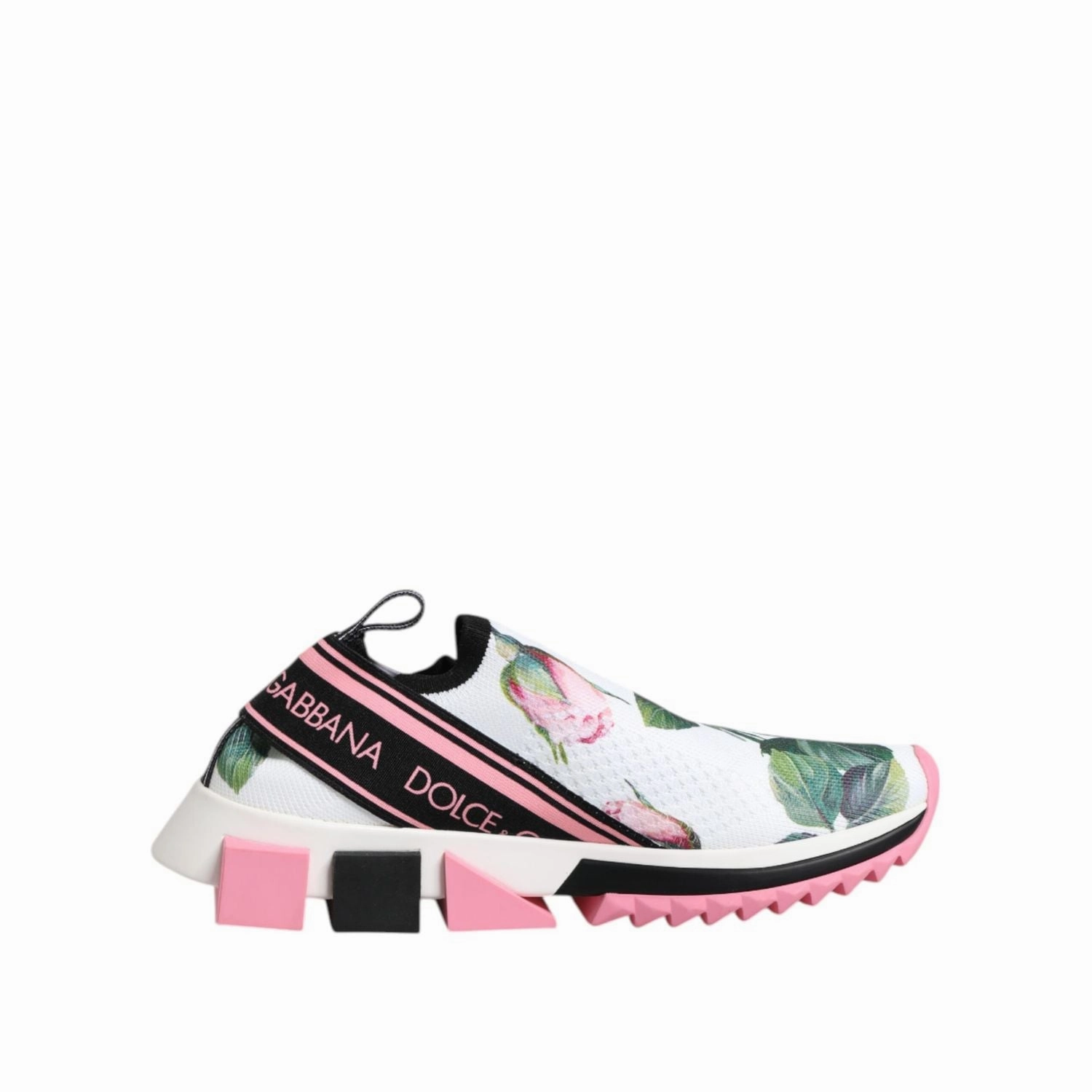 Dolce & Gabbana White Rose Print Sorrento Sneakers Shoes Running Sneakers Flat Feet