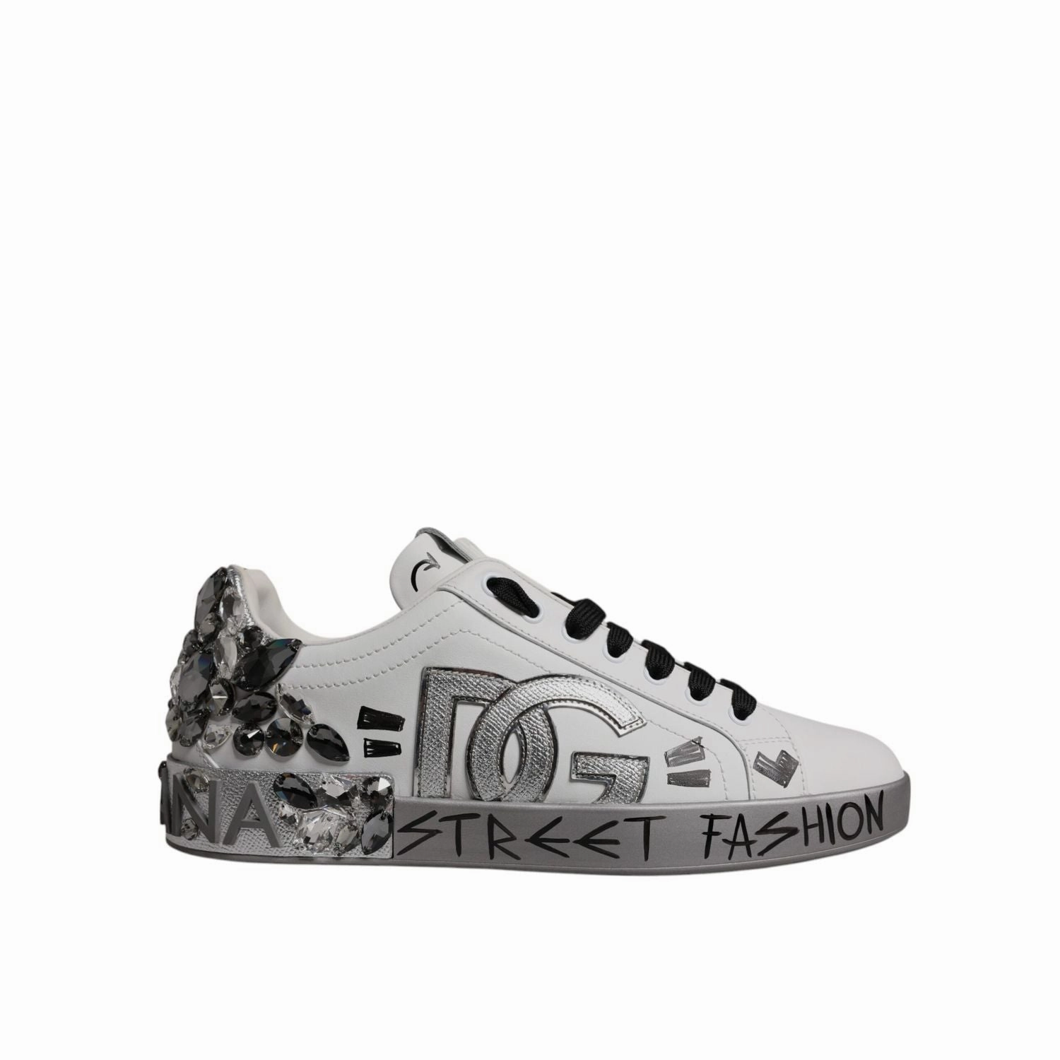 Calla Star Casual Shoes Dolce & Gabbana White Silver Crystal Logo Portofino Sneakers Shoes