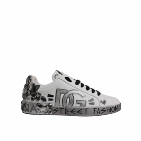 Dolce & Gabbana White Silver Crystal Logo Portofino Sneakers Shoes Most Comfortable Casual Shoes Reviews