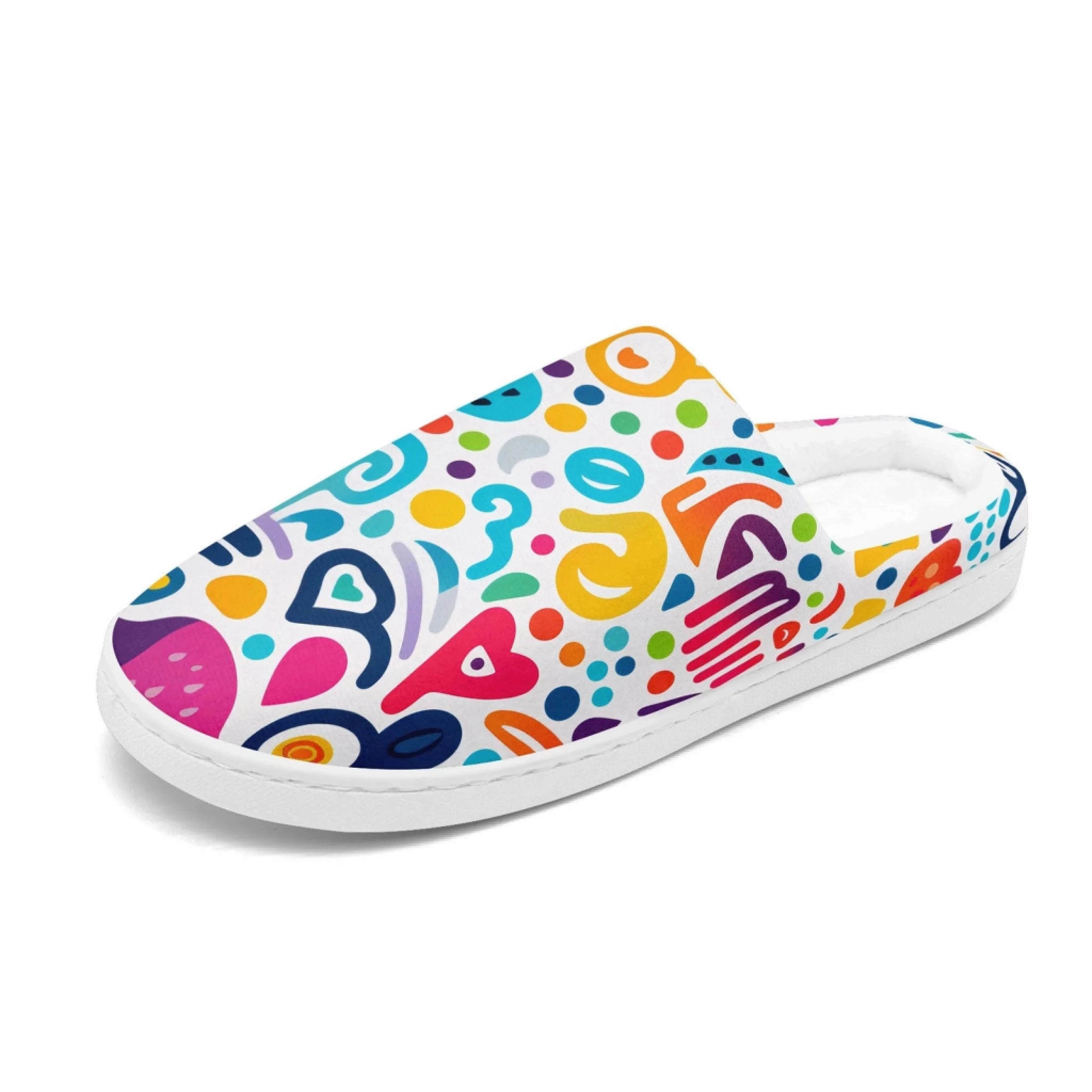 Slippers Crochet Tutorial Colorful Abstract Doodle Plush Slippers, Artistic Cozy House Shoes FN060-25028171