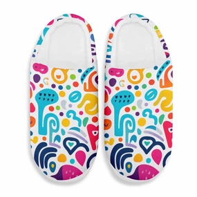 Coziest Slippers Colorful Abstract Doodle Plush Slippers, Artistic Cozy House Shoes FN060-25028171
