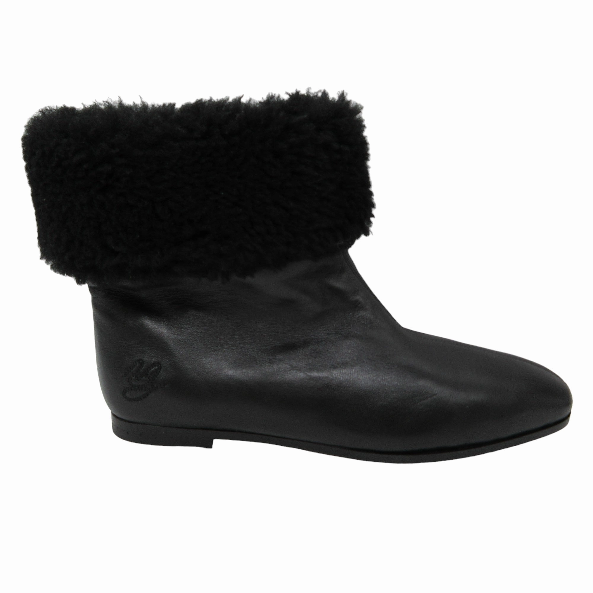 Best Flat Work Shoes Mansur Gavriel Black Shearling Trimmed Flat Leather Ankle Boots