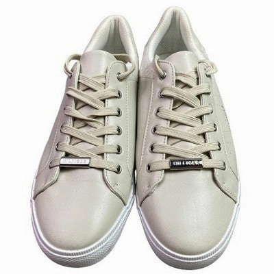 Tommy Hilfiger Shoes Womens 10M Taupe Leather Spell Out Logo Sneaker Boss Sneakers