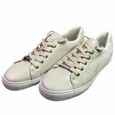 Tommy Hilfiger Shoes Womens 10M Taupe Leather Spell Out Logo Sneaker D G Sneakers