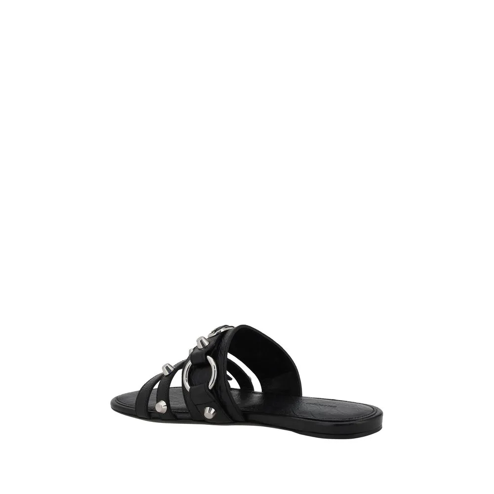 Balenciaga Black Calf Leather Bos Taurus Flat Sandals Running Shoe Flat Feet