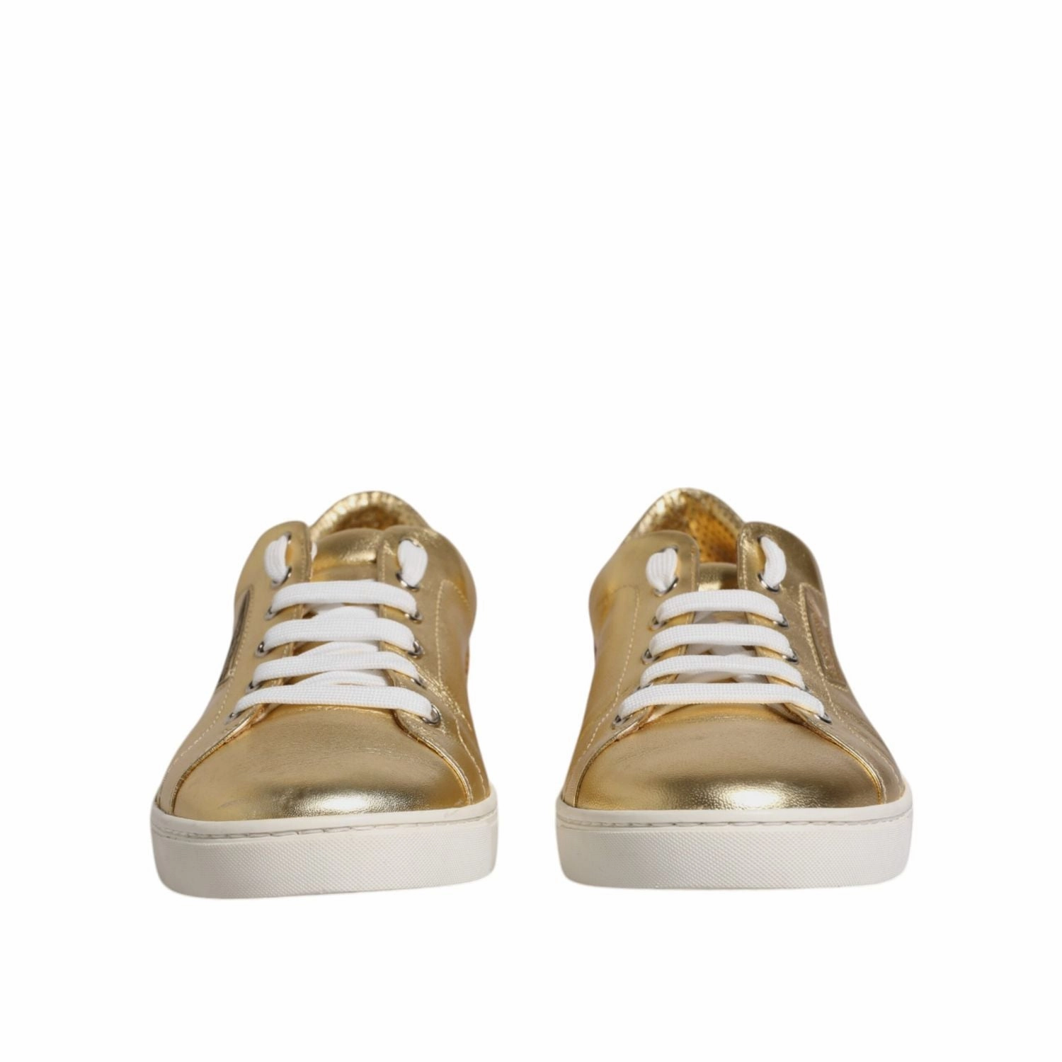 Dolce & Gabbana Gold Leather Logo London Men Sneakers Shoes Flat Shoes For Sale