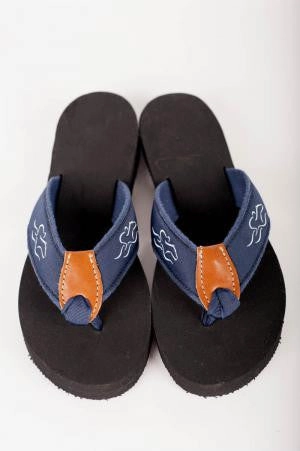 Mens Signature Horse Racing Flip Flops - Navy & White Flip Flops With Rainbow Logo