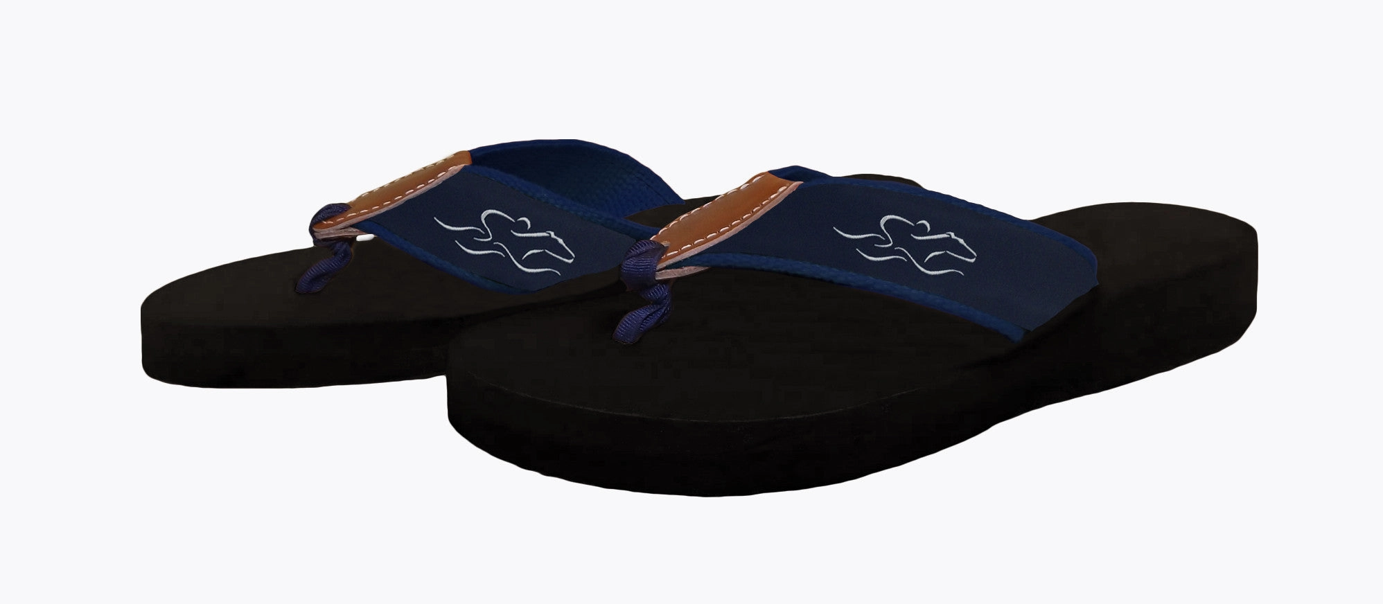 Mens Signature Horse Racing Flip Flops - Navy & White Boating Flip Flops