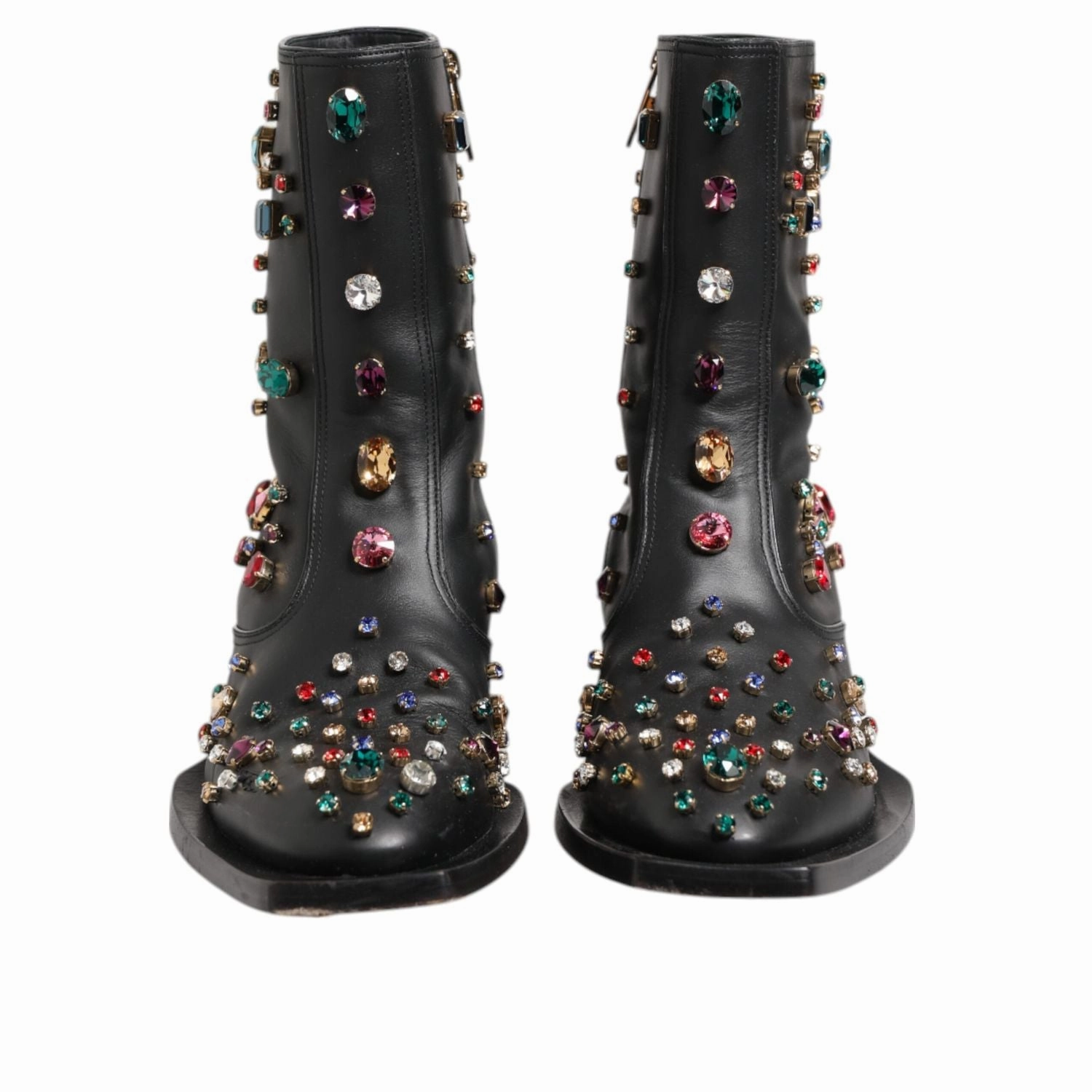 Dolce & Gabbana Black Crystal Cowboy Leather Men Boots Shoes Georgia Boots Athens