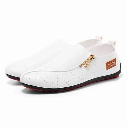 Men Casual Soft Sole Side Zipper Leather Flat Loafers Folding Flat Shoes