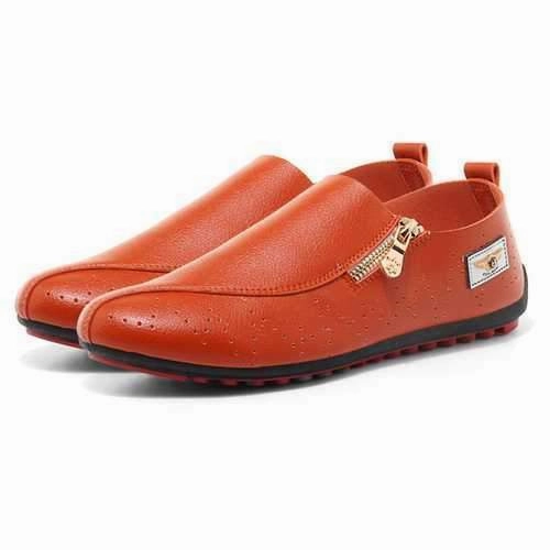 Men Casual Soft Sole Side Zipper Leather Flat Loafers Shoes Arch Support Flat Feet