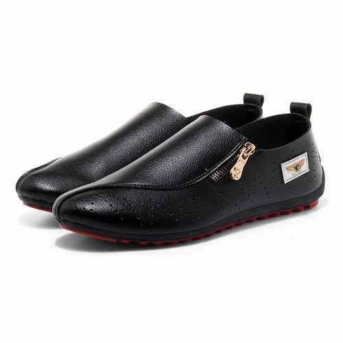 Crossfit Shoes For Flat Feet Men Casual Soft Sole Side Zipper Leather Flat Loafers