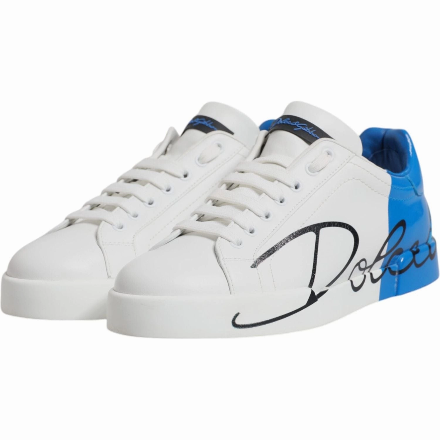 Casual Snow Shoes Dolce & Gabbana White Blue Leather Logo Low Top Sneakers Shoes