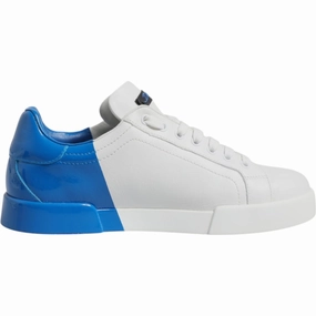 Dolce & Gabbana White Blue Leather Logo Low Top Sneakers Shoes Black Casual Dress Shoe