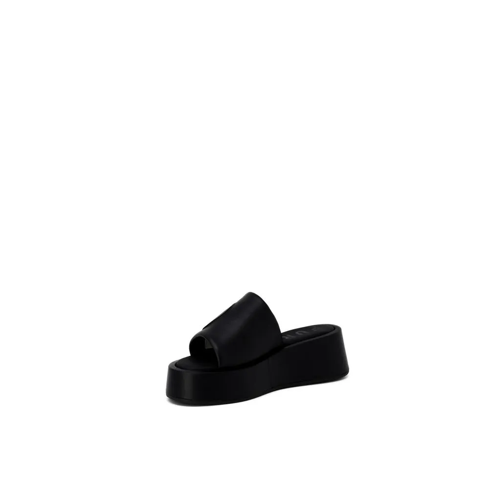 Furla Black Leather Slippers Waterproof Flat Shoes