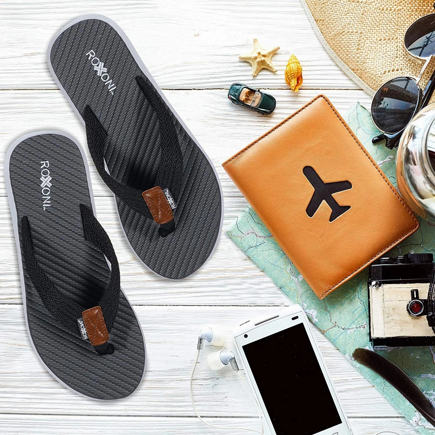 Roxoni Mens Thong Flip Flops Beach/Pool Outdoor Sandals Yoga Mat Wedge Flip Flops