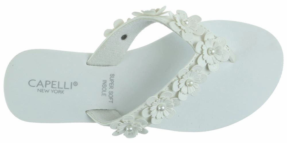 Ladies White Faux Suede Floral Wedge Flip Flop Best Arched Flip Flops