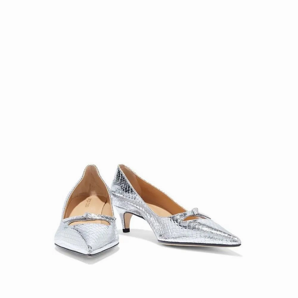 Glycerin Running Shoes Sergio Rossi Silver Calfskin Mid Heel Pumps